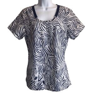 Baby Phat Y2K Women’s L Navy & White Zebra Pattern Logo Scrub Top Uniform in EUC